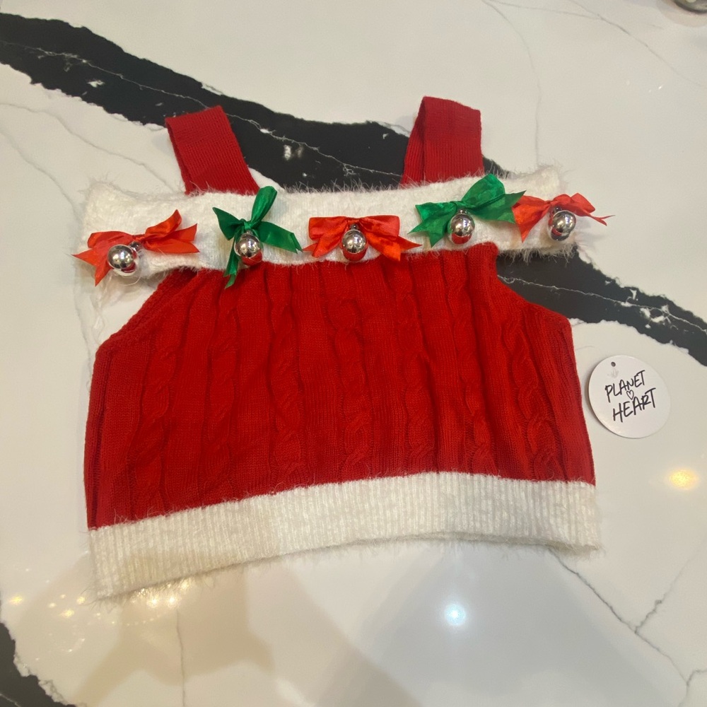 Brand new with tags! Planet Heart Red and White Knit Crop Top with Festive Bows